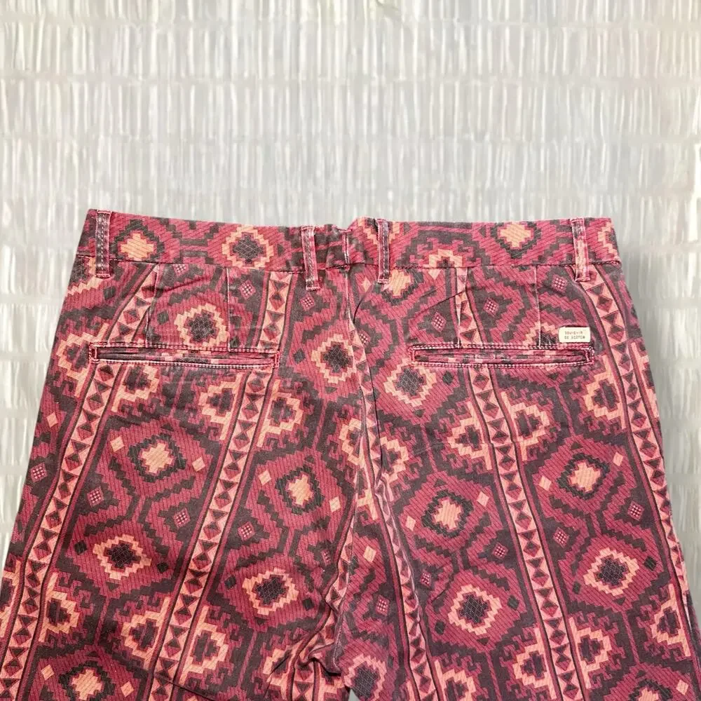 Scotch & Soda Men’s Aztec Print Pink Slim Fit Pants - Size 34x34